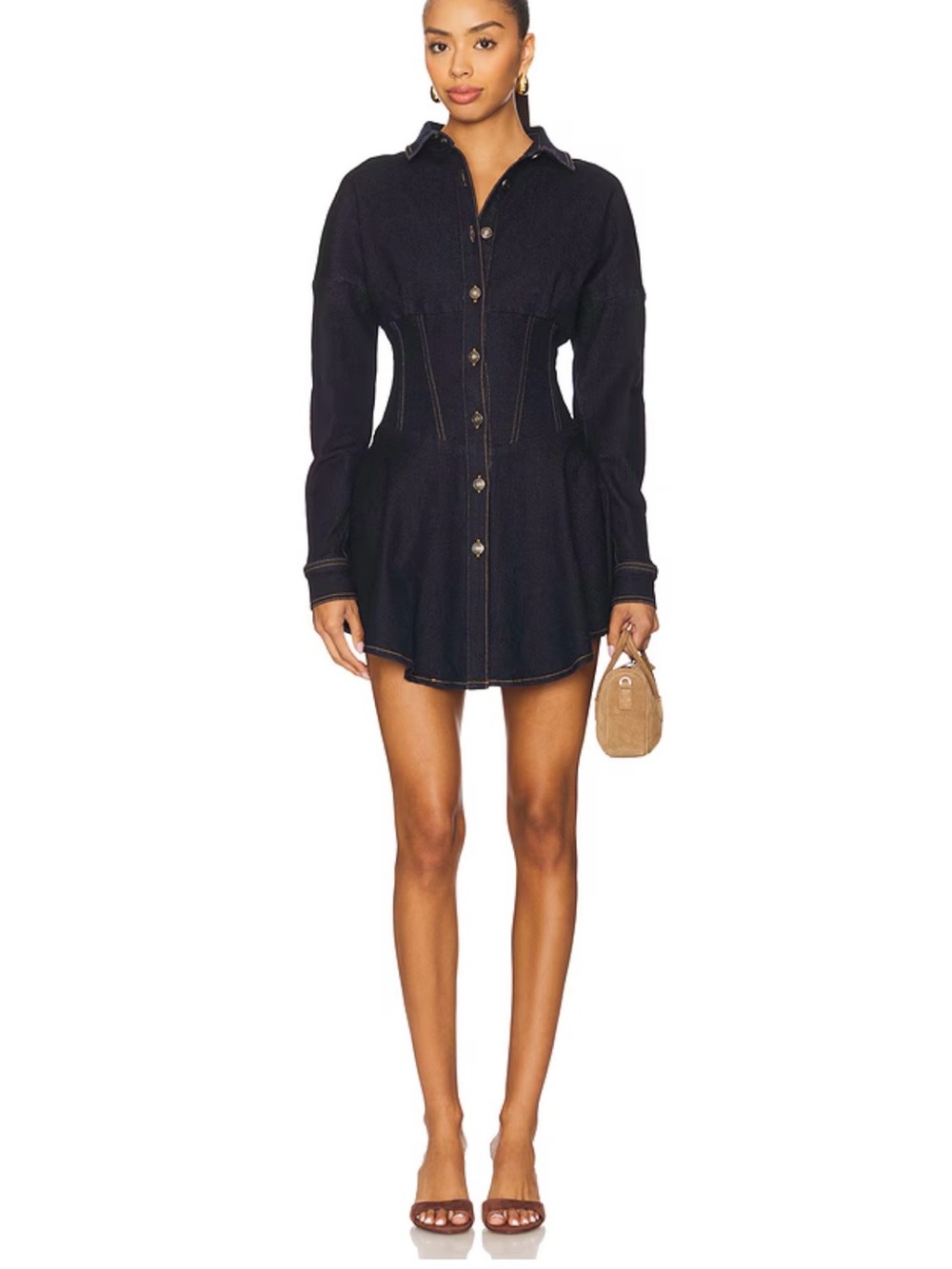 OW Collection Ella Denim Shirt Dress in Dark Blue | Size L